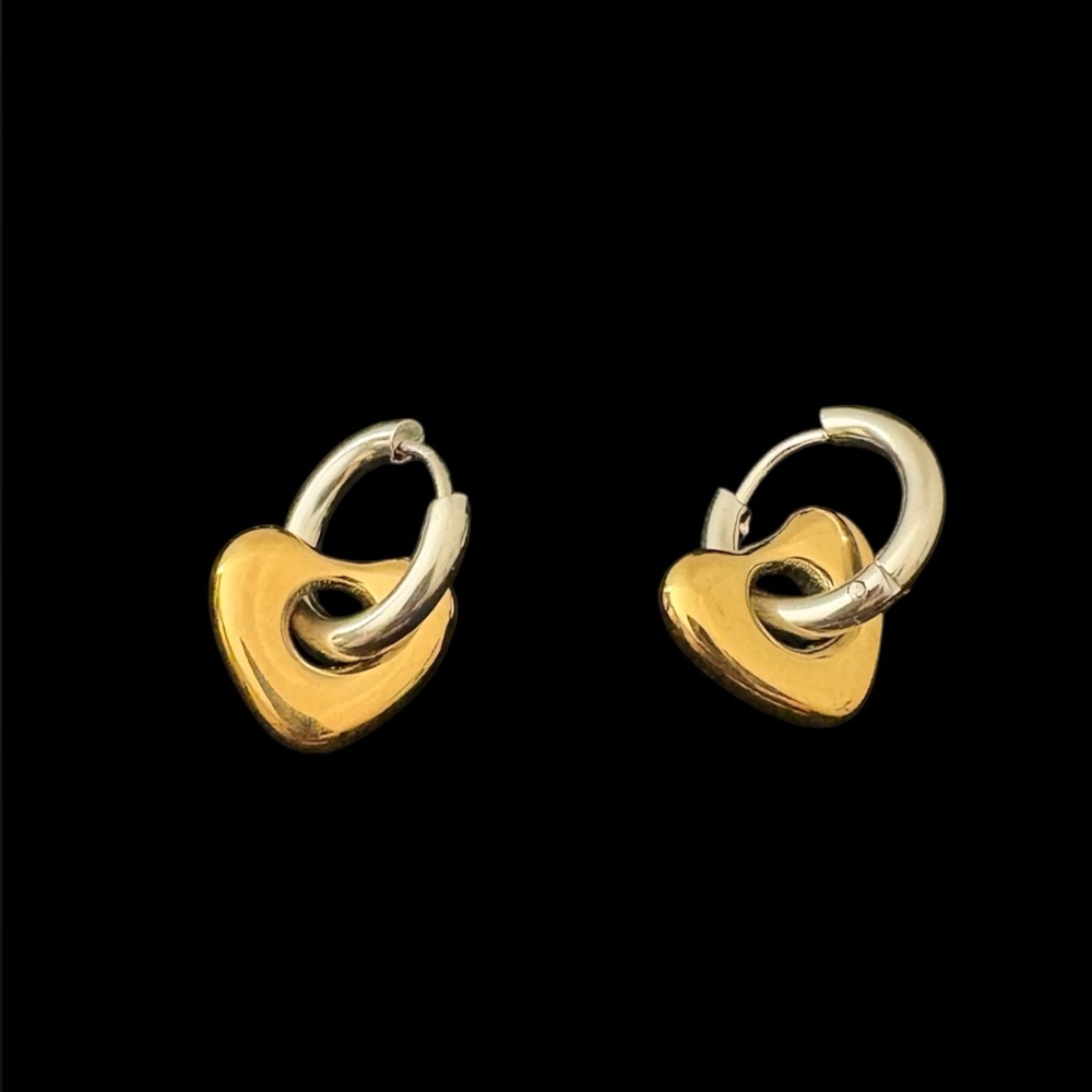 Gold & Silver Stainless Steel Heart Huggie Earrings